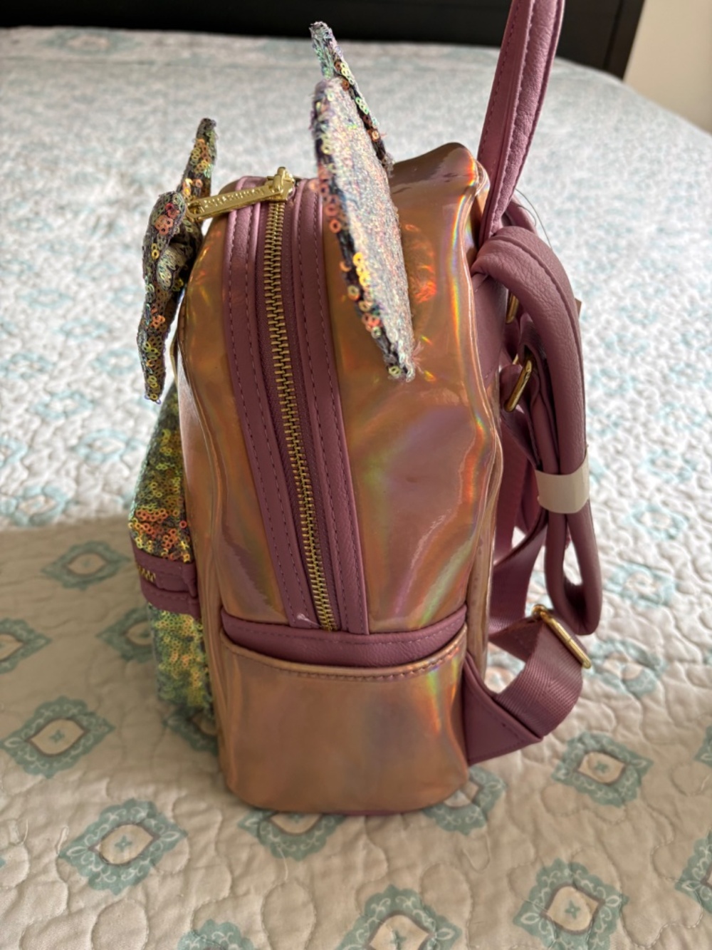 NWT Rare Disney Parks Loungefly Minnie Mouse Rose Gold Sequin Mini Backpack - Picture 5 of 7